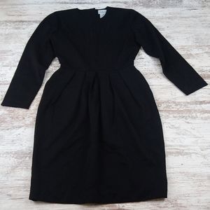 Vintage Wool Solid Black Long Sleeve Dress